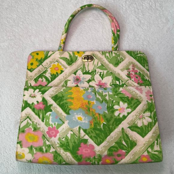 Vintage Handbags - Vintage 1960s Floral Satchel Handbag, Spring Bag, Gardiner Maine Margaret Smith